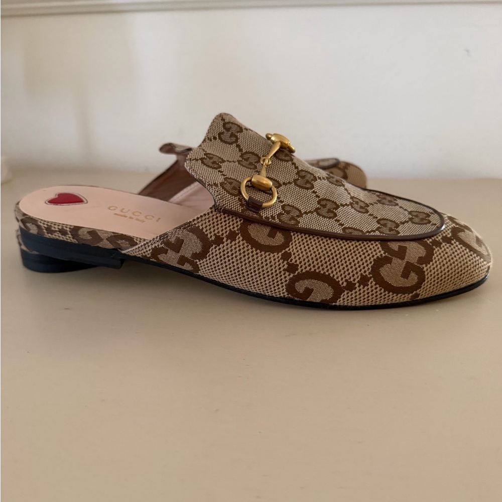 Gucci Brown & Beige GG Canvas Horsebit Slip-On Loafers - Picture 3 of 8